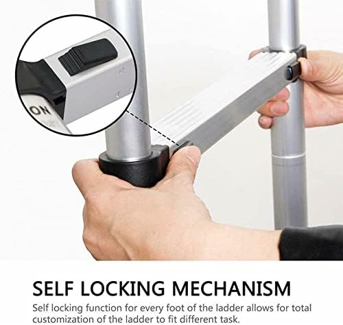 10.5ft/3.2M Telescopic Ladder Multi-Purpose Extension Loft Ladder Stainless Steel Extendable Portable Folding 11 Step Ladder with Spring Loaded Locking Mechanism, Max Load 150kg/330lb