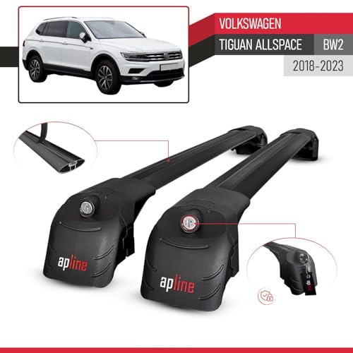 Compatible with Volkswagen Tiguan Allspace (BW2) 2018-2023 ACE-2 Type Car Roof Rack Cross Bar Black Aluminium Bars