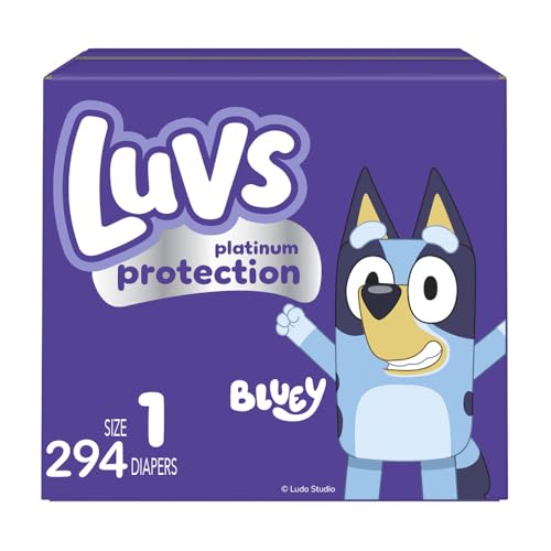 Image of Luvs Size 1 Baby Diapers, Platinum Protection Bluey Diapers for Day & Night, Size 1, 294 Count (Packaging May Vary)