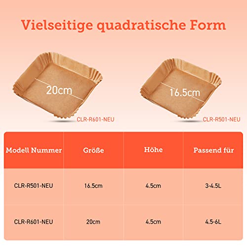 Cosori Backpapier für Heißluftfritteuse XXL 4-7,3 L, 100 Stück 20 cm, ungebleichtes Airfryer zubehör, antihaftbeschichtete Einwegschalen, Pergamentpapier, kompatibel mit gängigen Heißluftfritteusen – Bild 6