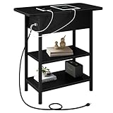 LIDYUK End Table with Charging Station, Flip Top Side Table with USB Ports and Outlets, Nightstand for Small Spaces, Bedside Tables with Storage Shelf for Living Room, Bedroom, Black