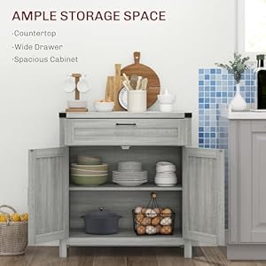 Homcom sideboard buffet cabinet with storage drawer modern farmhouse kitchen cabinet with 2 barn doors coffee bar cabinet gray  urban country home decor