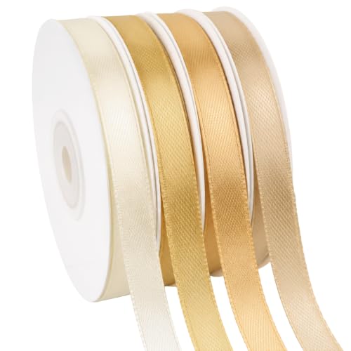 Image of G2PLUS Champagne Gold Christmas Ribbon, 4 Rolls, 10mm x 22m, 88m Total
