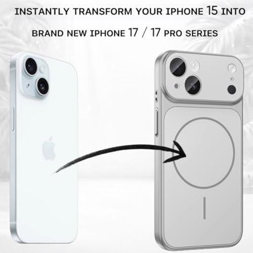 Image of SHINESTAR Converter Case for iPhone 15 | Premium Protective Mag-Safe Cover | iPhone 17 Pro / 17 Pro Max Series Style Design | in-Built Camera Guard | Wireless Charging Compatible - Silver