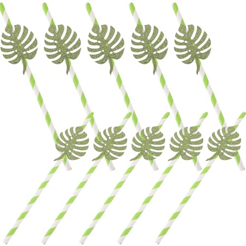 Pitillos desechables de papel hoja Monstera 10 pzas miniatura 1