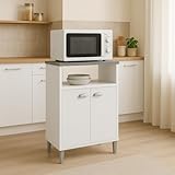 Meyvaser.com Ecommerce Company Armario Microondas Blanco con Tapa Gris Grafito y 2 Puertas – 58x41x95 cm – Mueble Auxiliar de Cocina en Melamina Moderna