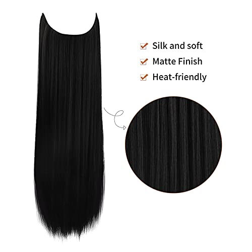Reecho Invisible Wire Hair Extensions With Transparent Headband Adjustable Size Removable Secure Clips In Straight Secret Hairpiece For Women (24 Inch (Pack Of 1), Natural Black) #TOP1