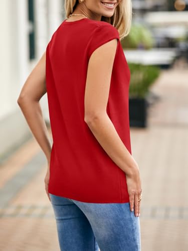 Image of Saodimallsu Womens Deep V Neck Sweater Vest Sleeveless Knit Button Up Loose Fit Cap Sleeve Trendy Summer Tops