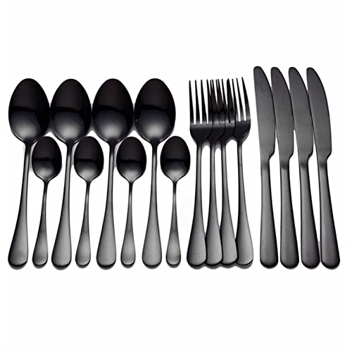 KHYTEBV Juegos de Cubiertos Juego de Cubiertos de Acero de 16 Piezas Tenedores Cuchillos Cucharas Vajilla Juego de Cubiertos de Acero Inoxidable Cuchillos de Espejo Kit Dorado