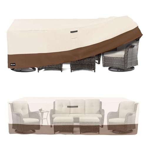 Image of ANartcle Patio Furniture Covers 88L x 62W x 28H inch,600D Waterproof Heavy Duty Outdoor Furniture Covers,Outdoor Wicker Furniture Set with Swivel Patio Chairs General Purpose Furniture Cover,Beige