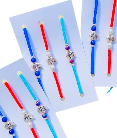 Elephant Rakhis in Pack of 3 Blue Red Green Rakhis to Tie on Brother or Kids this Raksha Bandhan 2023, Handmade Macrame, 3pcs Free Shipping