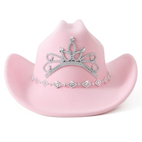 Jastore Kids Girls Boys Western Cowboy Hat Felt Cowboy Themed Party Cowgirl Hats with Crown Tiara Design2