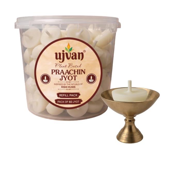 Praachin Jyot Refill Pack (60 Pcs) with 1 Premium Brass Diya Combo | Ready-to-Light Plant Based Diya Refill Gift Set | Made in India-image-41