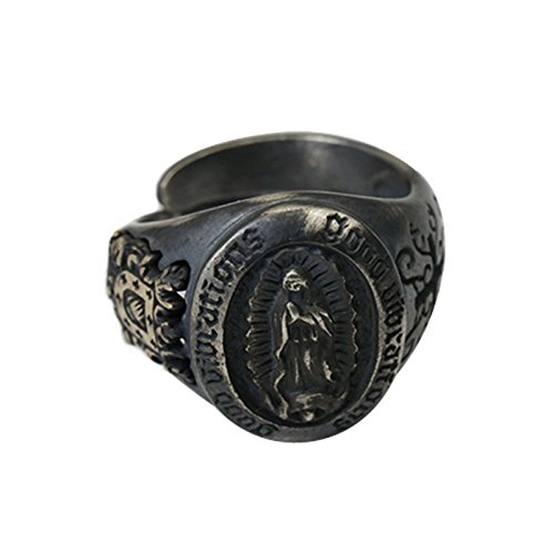 Bague Vierge Marie en cuivre noirci vintage pour homme et femme avec anneau ouvert réglable
