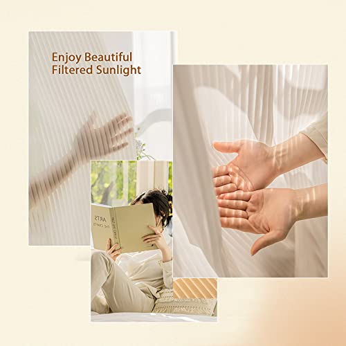 Chefru White Pinch Pleated Window Sheer Curtains 96 Inches Long 2 Panels, Gently Filter Light See Through Vertical Stripe Semi Sheer Window Panels Drapes, 52" W X 96" L X2 #TOP3