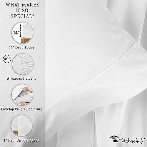 URBANHUT 800 Thread Count Egyptian Cotton Sheets Twin Size, Long Staple Sheets Set for Twin Size Bedding, 3 Pc Bed Sheet Sets, Luxury Hotel Sateen Sheets Fits 16" Deep Pocket - White