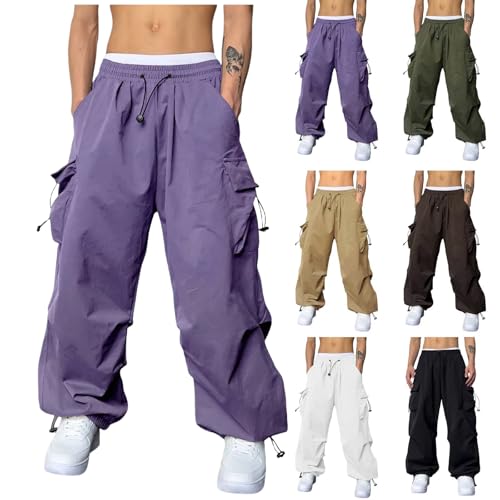 Cargo Pants for Men Casual Drawstring Elastic Waist Hip Hop Parachute Pants Loose Fit Baggy Sweatpants with Pockets