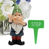 Diseño creativo: representa un gnomo en una posición única, su mano izquierda cubriendo su boca y su mano derecha extendida, esta estatua añade un elemento de curiosidad y maravilla a la decoración de su jardín.