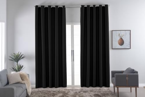 Cortina Blackout Térmica Vários Tamanhos com Ilhós Cromado | Anti Luz e Frio | Tecido Grosso para Quarto e Sala | Decoração Sofisticada e Funcional (Preto, 4,00m x 2,80m)