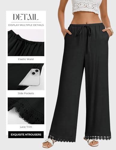 Image of GRACE KARIN Women Linen Pants Wide Leg Casual Palazzo Pants Trousers