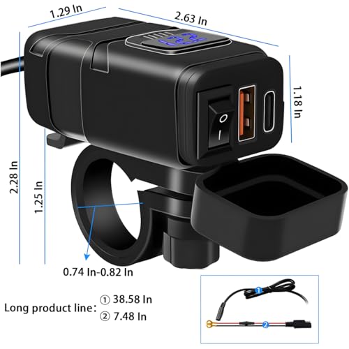 Ankuee Motorcycle USB Phone Charger, Waterproof SAE to USB Adapter with Voltmeter & ON/Off Switch, Dual Quick Charge 3.0 Charger, Motorcycle Accessories for Phone, Tablet, GPS, etc (Blue)