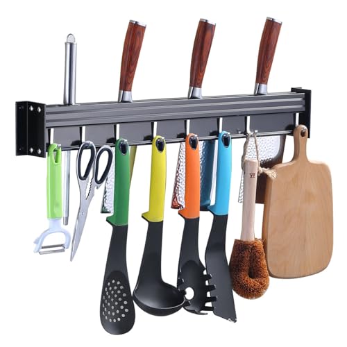 JCAKES Kitchen Soporte Utensilios Cocina 40 cm,Colgador Utensilios de Aluminio con 8 Ganchos Móviles,Soporte de cocina,Gancho de cocina, Sostenedor de Utensilios Cocina para Cocina/baño (Negro)