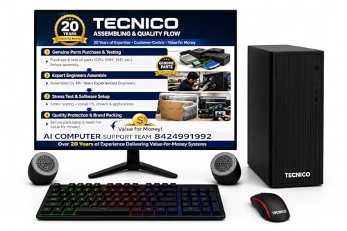 Image of TECNICO Desktop Computer Set, Windows 11 Intel Core I5-2400, 8GB RAM, 128GB SSD, 20-Inch Monitor, Keyboard, Mouse, Speakers