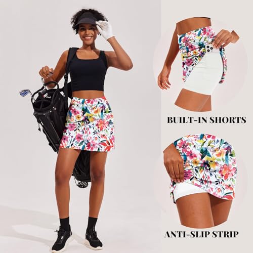 Image of Ekouaer 16 inch Golf Skorts for Woman with Inner Pockets Silicone Grippers Tennis Skirt Quick Dry Athletic Pickleball Skort