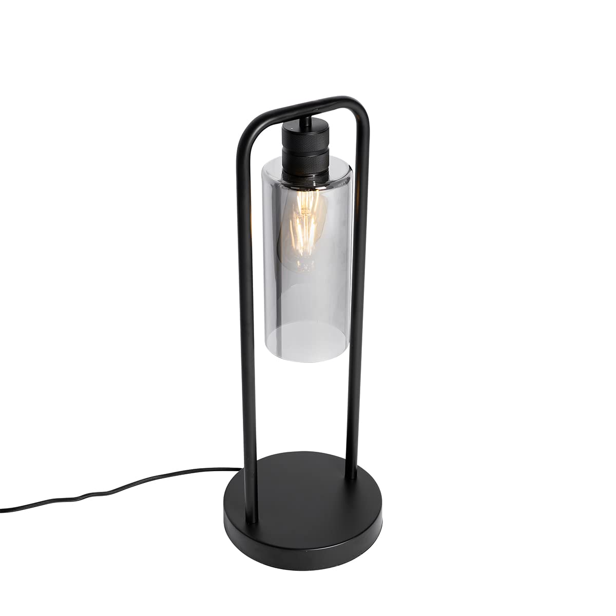 Qazqa Modern Tischleuchte mit Glas, Tischlampe - Stavelot - Schwarz mit Rauchglas, max. 40W, Geeignet für LED, 54cm, Ideal als Schlafzimmerlampe und Wohnzimmerlampe