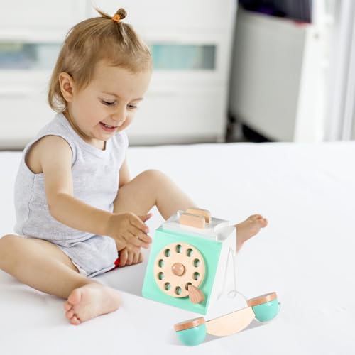 Téléphone rétro en bois bleu : un jouet durable d'exception - 3