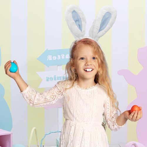 Hasenohren Haarreif für Kinder Erwachsene, Plüsch Osterhasen Ohren Osterhasenohren Ostergeschenke Hasenohren Stirnband Kostüm Party Dekoration Karneval Cosplay (Blau Weiß)