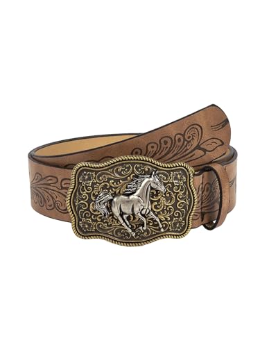 Women's Vintage Western Genuine Leather Belt with Classic Buckle