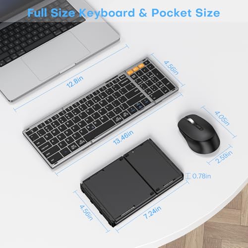 Foldable Keyboard and Mouse 2.4G Wireless + Dual Bluetooth, Portable Keyboard Mouse for Business Travel, OMOTON Rechargeable Ergonomic Design for iPad Android Tablet MacOS Windows Laptop, Space Grey by OMOTON - Image 6
