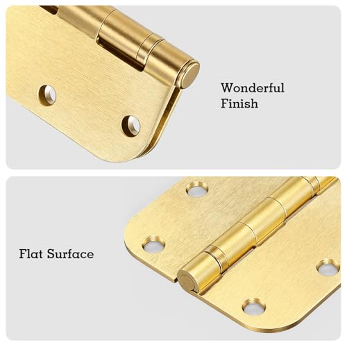 Image of 6 Pack Satin Brushed Brass Door Hinges 3-1 /2 inch x 3.5 Inch 5 /8 inchRadius Integral Ball Bearing Door Hinge No Squeak Enduring Mute Standard Hinges for Interior Doors Bed Room RV Home Decor House Essentials