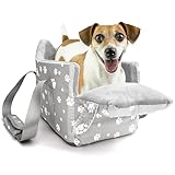 Cullaby Center Console Dog Car Booster Seat for Small Dogs 0-15 lbs - Grey Pet Travel Carrier Safety Leash, Detachable Seat Belt & Storage Pockets
