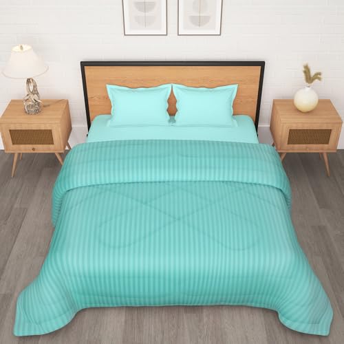 Image of Double Bed Comforter 180 GSM (220x250 CM) | Reversible Comforter Set Double Bed | AC Comforter Double Bed Cotton | All Season Comforter Double Bed Set | Quilt Blanket - Cyan Blue