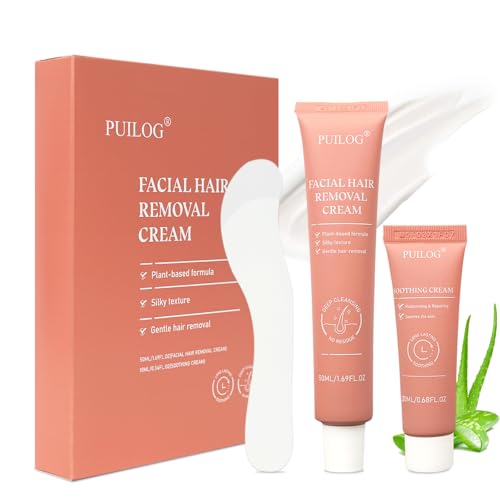 Facial Hair Removal for Women, Depilatory Cream for Face with Post-Care Soothing Cream, Flawless Hair Removal for Pubic Sensitive Skin At Home w/Spatula, 2.37 Fl Oz