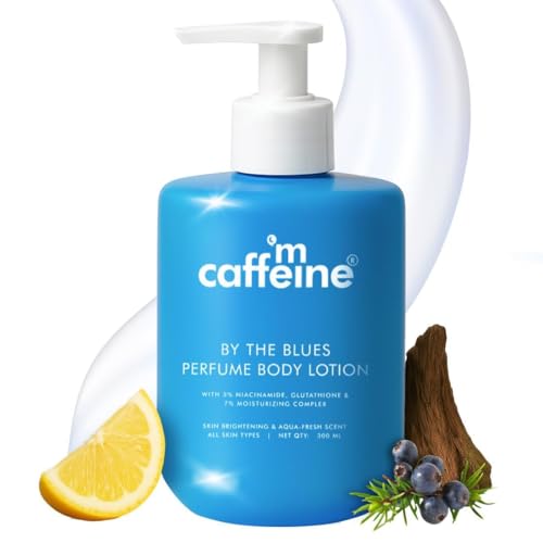 Image of mCaffeine 5% Niacinamide & Glutathione for Brightening & Detan By The Blues Perfume Body Lotion 300ml | | Aquatic-Woody Fragrance | 72H Moisturization| Daily Use Summer Cream Bodylotion for Men & Women | Dry Skin