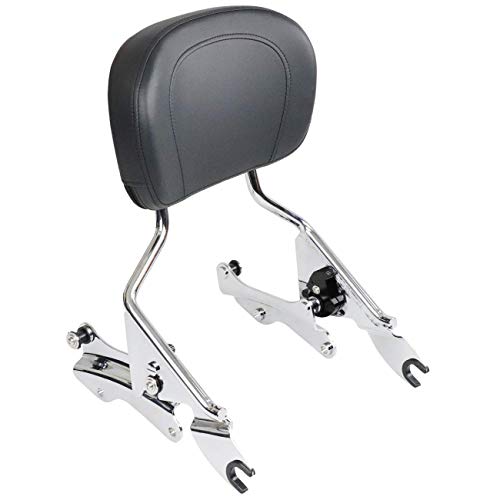 AUFER Detachable Backrest Sissy Bar Upright Passenger Backrest w/Pad with 4 Point Docking Hardware Kit Fit For Touring Road King Street Glide FLHR FLHX FLHT FLTR 2014-2020 (Chrome)