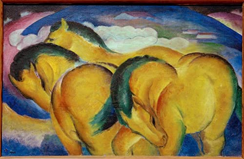 Impression d'affiches les petits chevaux jaunes de Marc, affiche toile décoration murale 60x90