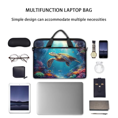 Funda para portátil de 15 pulgadas con diseño de tortuga marina y medusa, maletín delgado para oficina y viaje, con correa ajustable, para hombres y mujeres miniatura 7