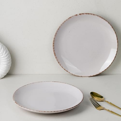 Image of The Earth Store Glossy Lavender Marble 10 Inch Ceramic Dinner Plates Microwave & Dishwasher Safe Ceramic Plates for Dinner | Full Plates Set of 2 | Dinner Full Plates