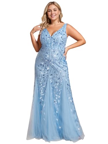 Image of Ever-Pretty Plus Sequin Formal Dresses Sleeveless V Neck Mermaid Ball Gowns Plus Size Prom Dress