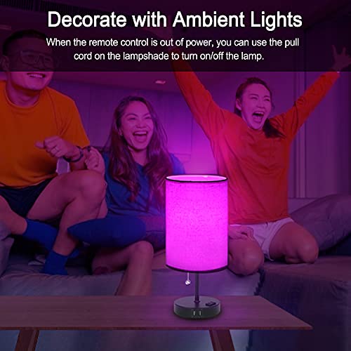 Lamps For Bedrooms Color Changing Bedside Lamp Nightstand Lamp With 2 Usb Port And Outlet, Kollniun 3-Way Dimmable Table Lamps, Modern Night Stand Light Lamp For Living Room Fabric Shade Rgb Led Bulb #TOP2