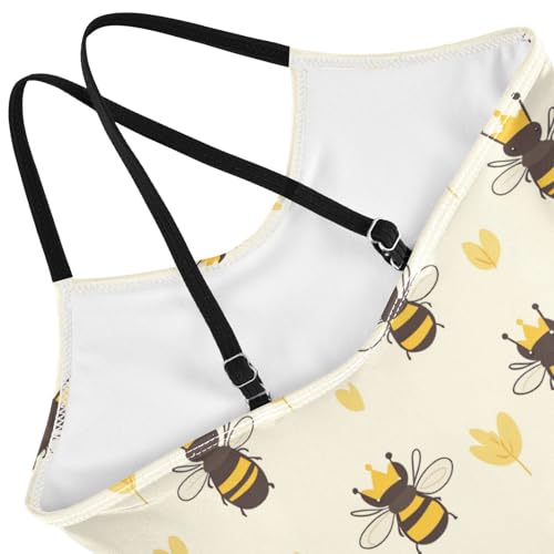 Image of Bumblebee Insect Girls One Piece Swimsuits Cute Bee Sport Halter Swimwear Beach Bathing Suit 7-8T