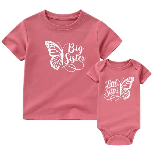 Big Sister Little Sister Matching Outfits Lil sis Baby Clothes girl Shirt Mauve 3T - 3 Months