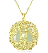 HPQQ Tree of Life Necklace for Women Sterling Silver Round Jade Family Tree Jewelry for Women Mot...