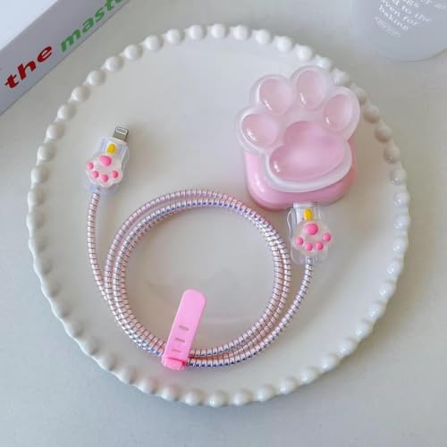 Image of Compatible with iPhone Cute Cat Charger Case Cover | Cartoon Character Silicone Charger Case Cover for 18-20W 360 Degree Full Protection Cover (Pink Claw NEW)