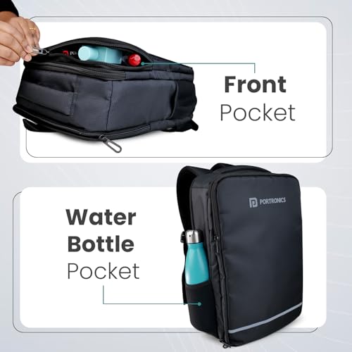 Image of Portronics Elements U 2-in-1 Laptop Backpack & Luggage Bag with Spacious Compartments, for Laptops up to 15.6 Inches, Water-Resistant Fabric, Convertible Design, Secure Buckle, Unisex, Dark Grey