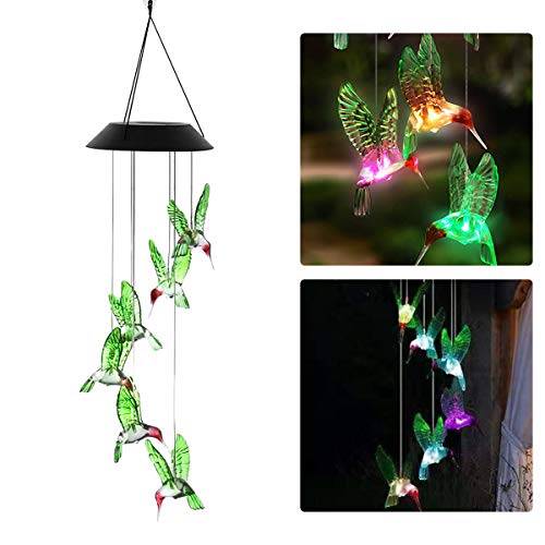 Luces solares de campanilla de viento,campanillas de viento de mariposa Led,decoración de interior de bola de cristal solar,luz solar móvil para jardín,hogar,regalos para mamá,esposa,abuela (Pájaro)